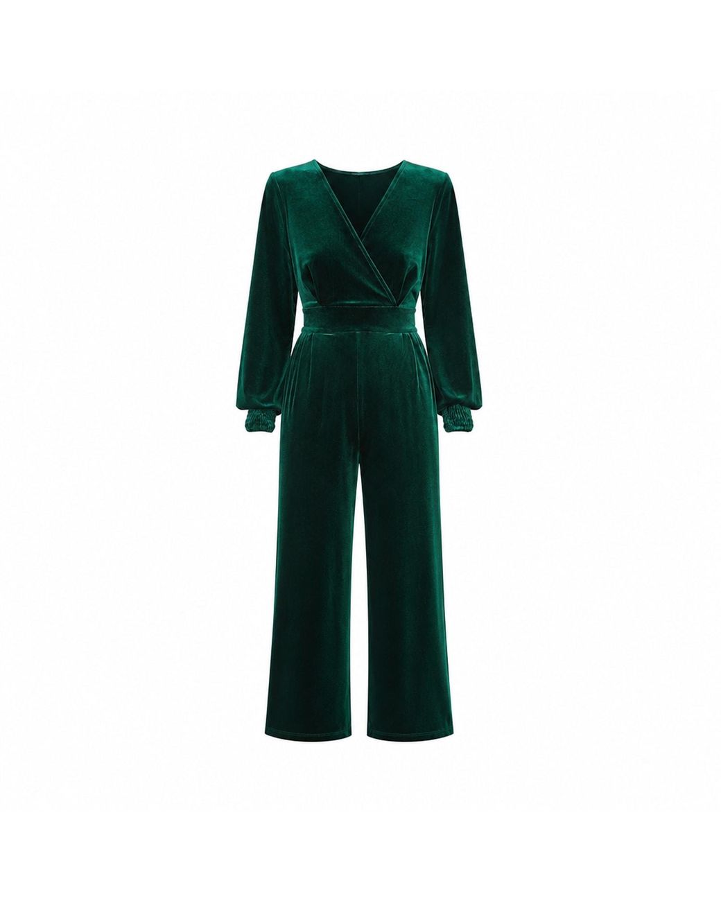 Yumi' Green Velvet Long Sleeve Jumpsuit