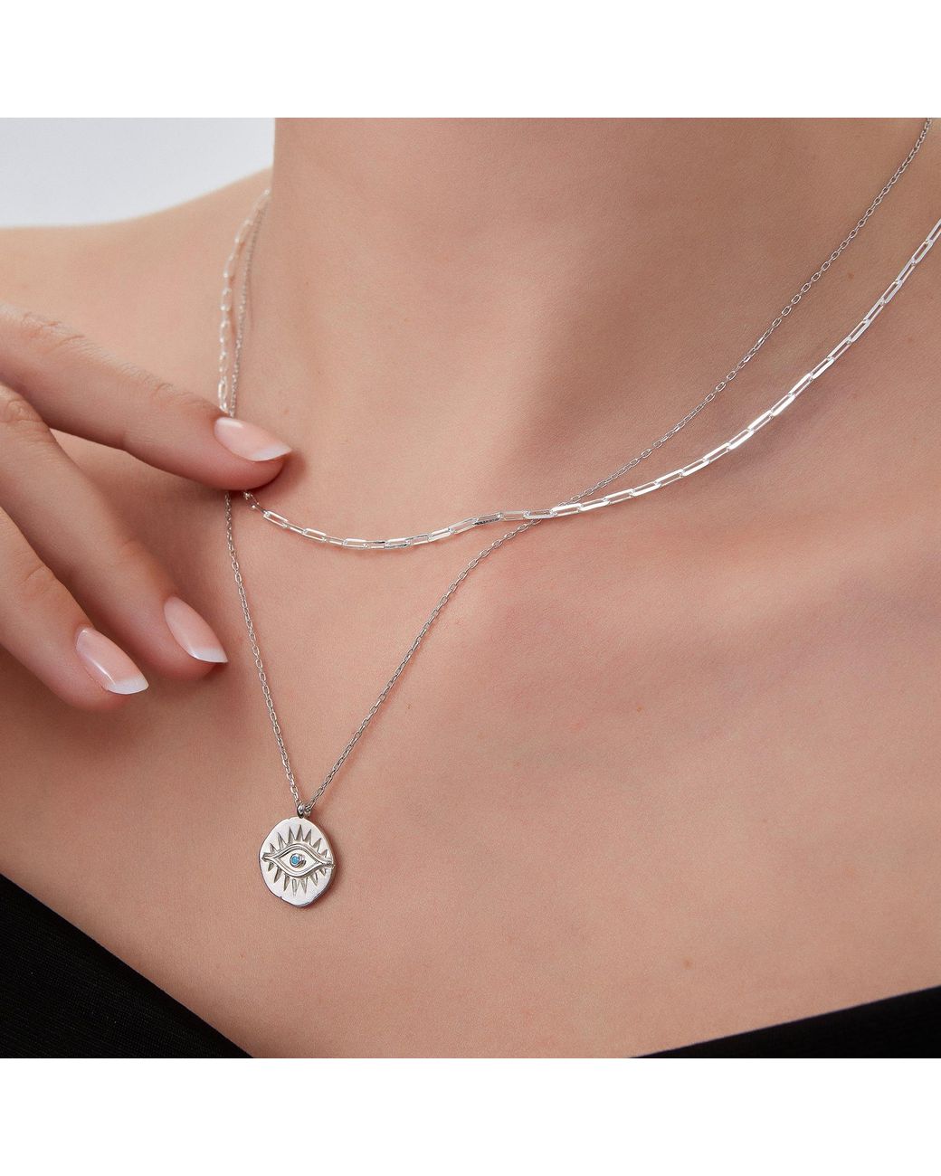 Spero London Metallic Paperclip Link Chain Sterling Necklace Layering Set