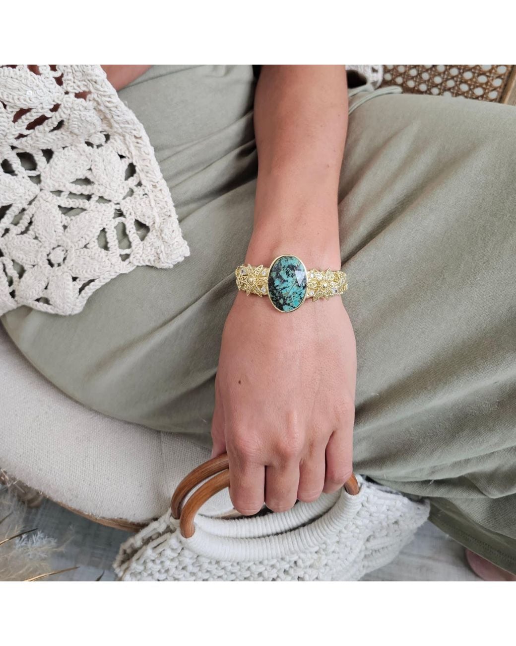 Farra Green African Stone Bangle
