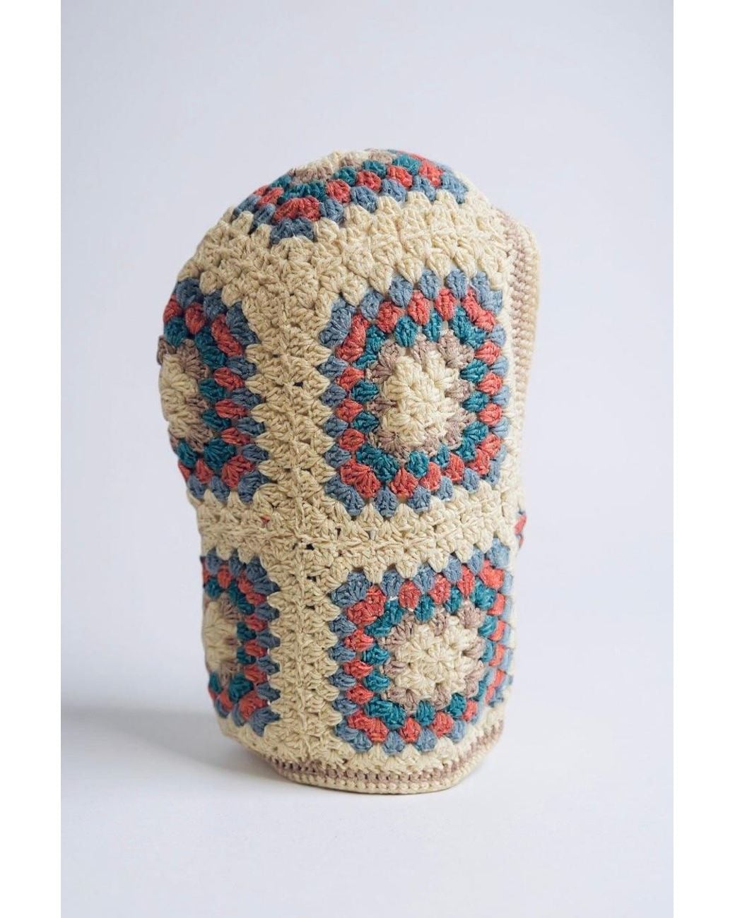 Ana Chic Multicolor Cream And Coral Granny Square Handmade Crochet Balaclava