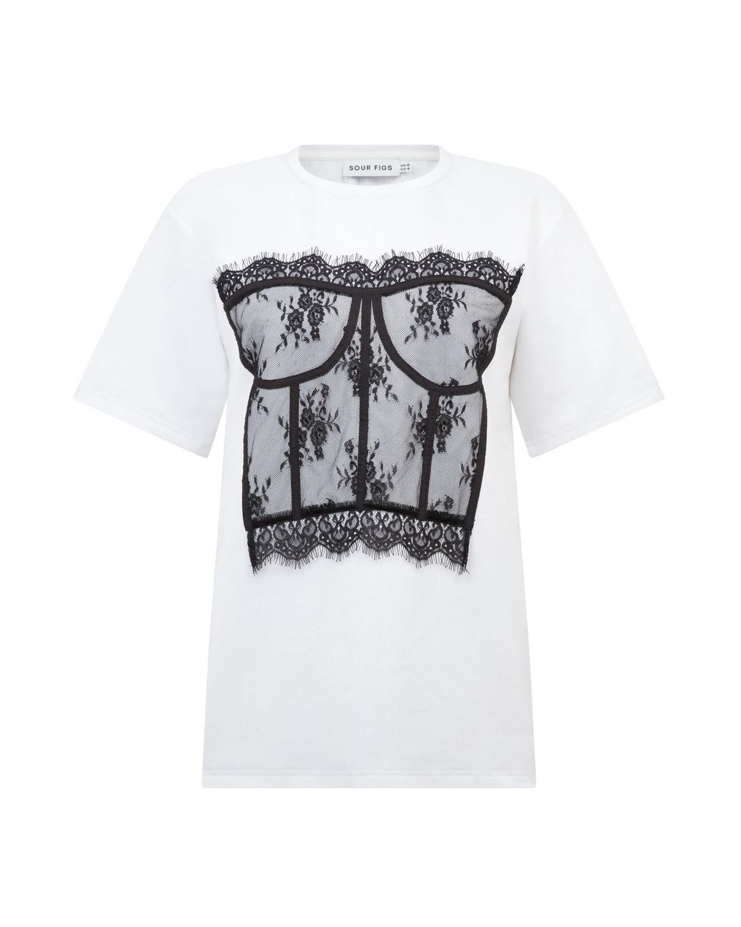 Sour Figs Gray Lace Corset-Appliqué T-Shirt