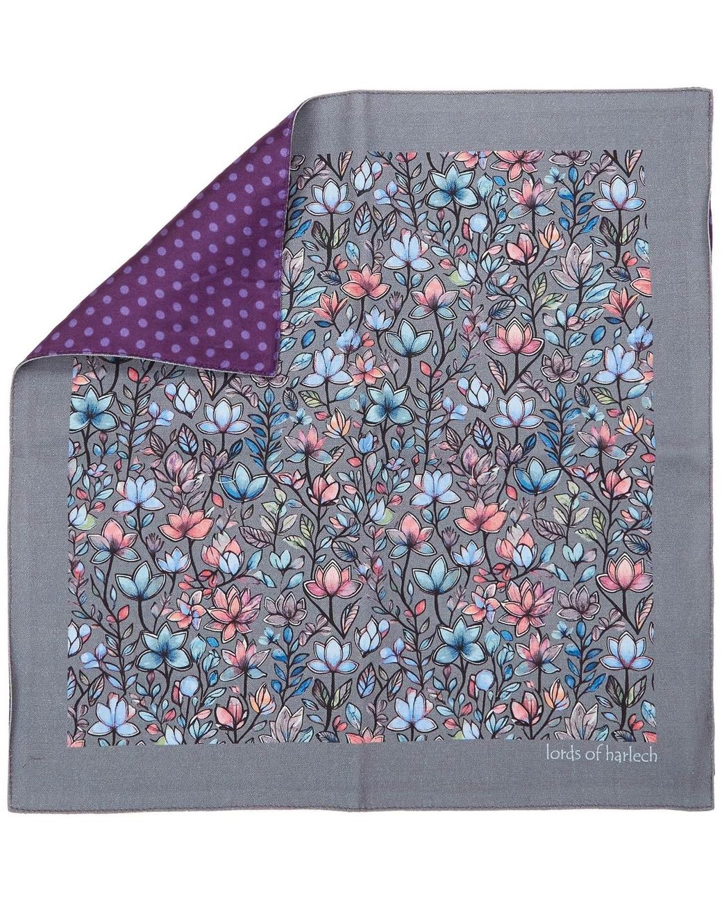 Lords of Harlech Blue Hudson Mystic Floral Merino Handkerchief Pocket Square for men