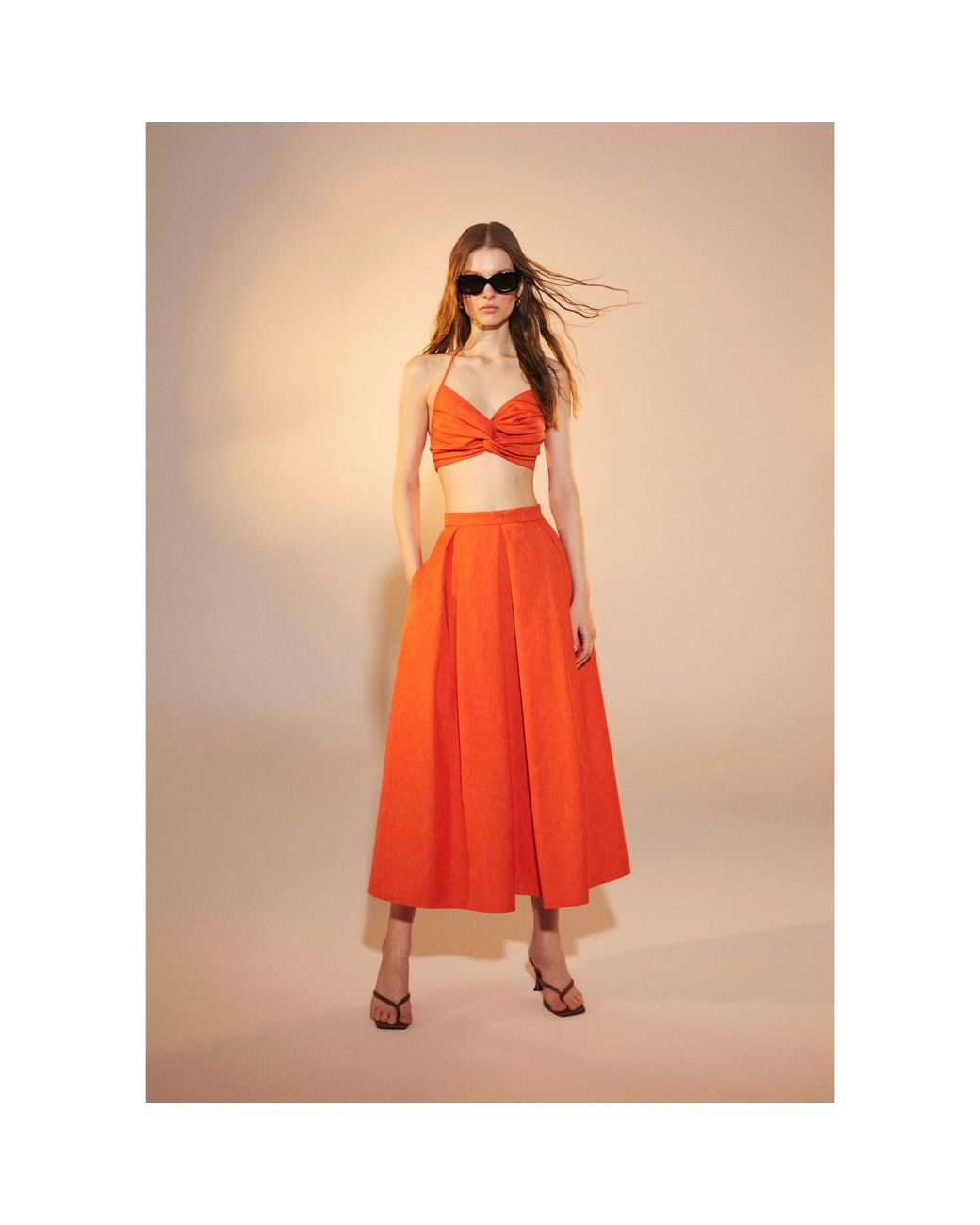 NAZLI CEREN June Midi Skirt In Spicy Orange