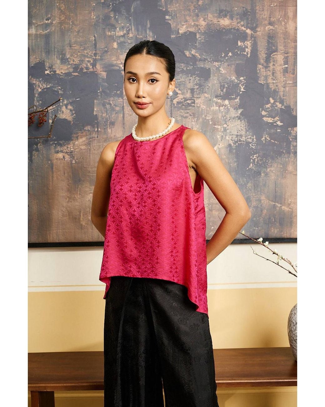 Silk and Bears Pink Ophelia Fuchsia Draped Silk Shell Top