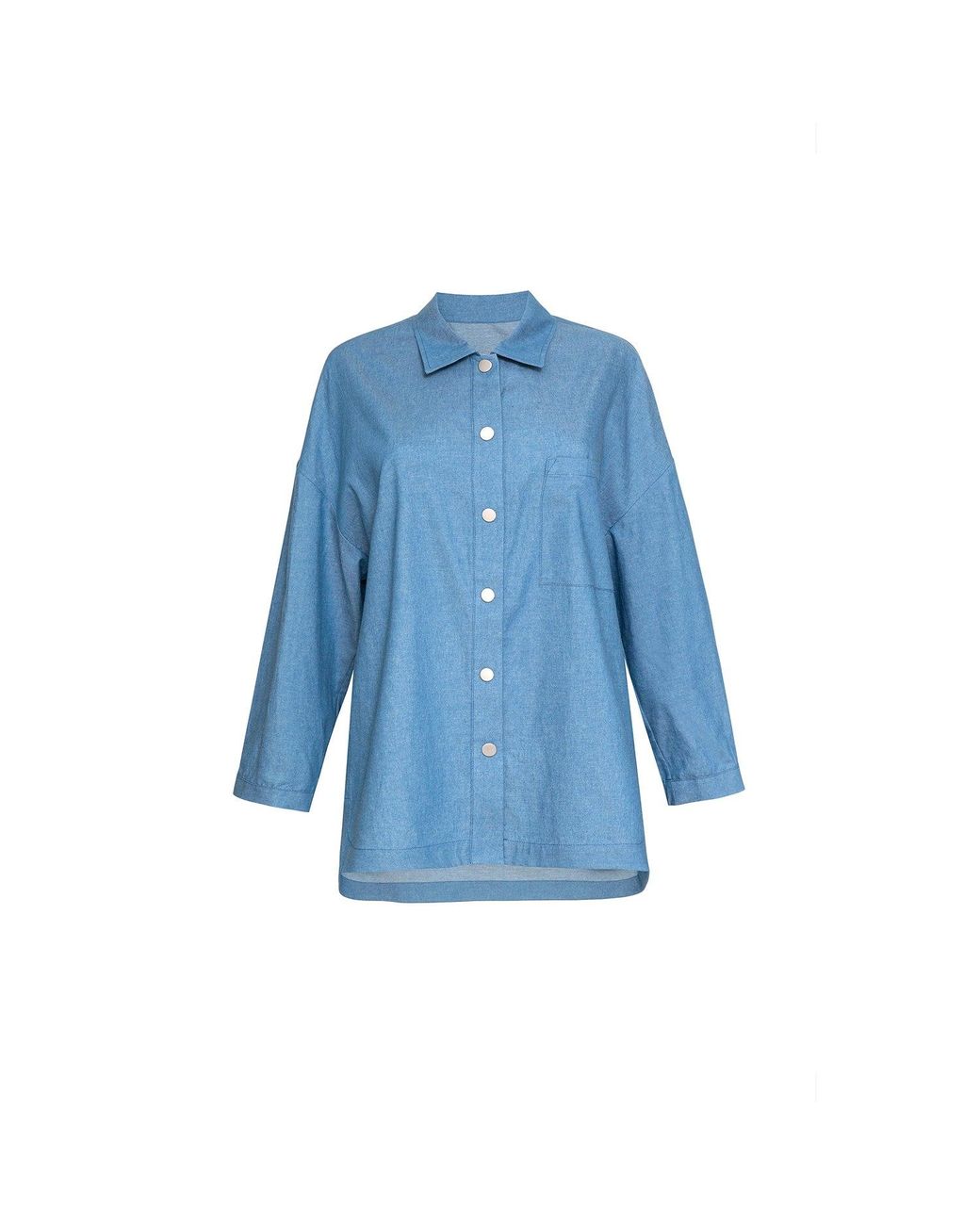 Audrey Vallens Blue Oversize Shirt With Snaps