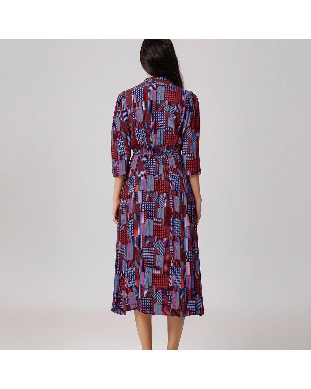 Smart and Joy Purple Geometric Print Viscose Midi Shirt Dress