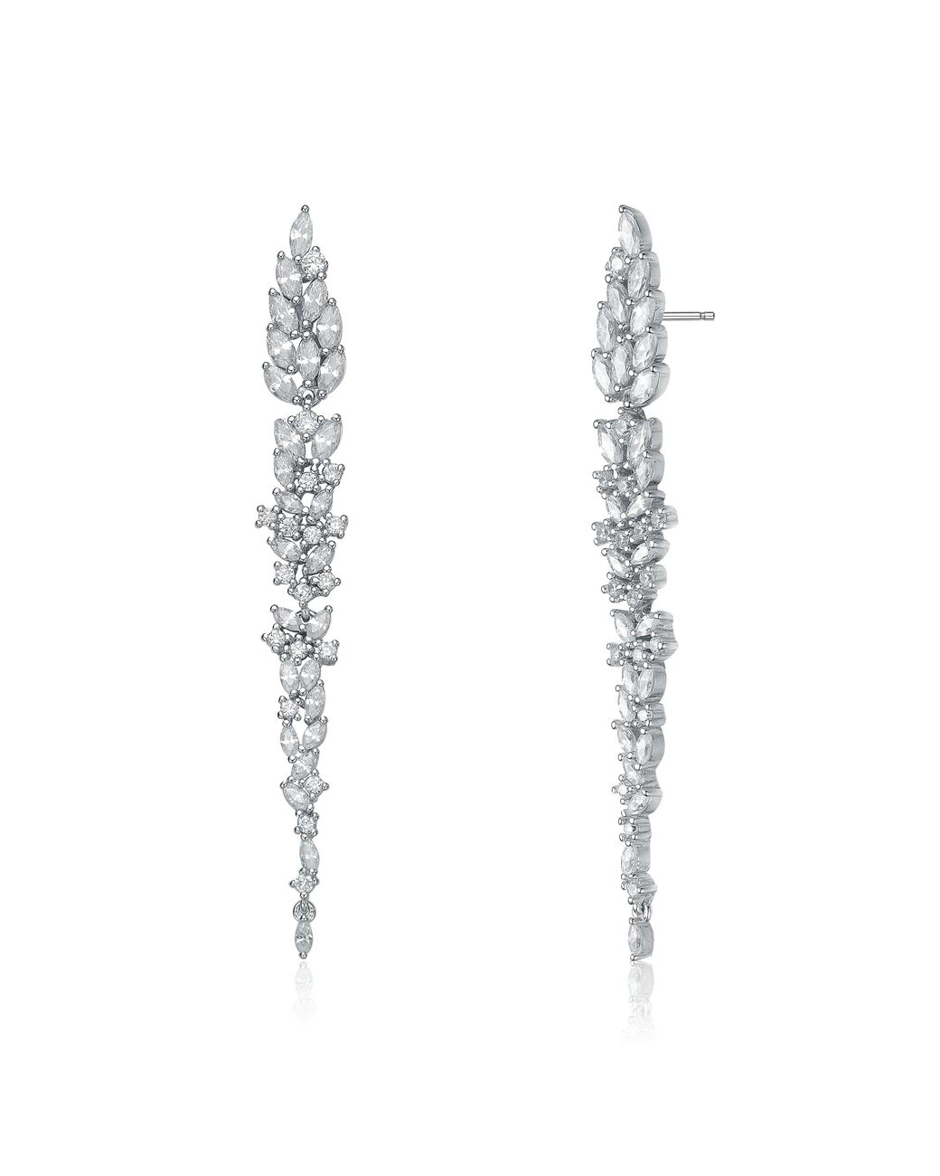 Genevive Jewelry Metallic Sterling Leaf-Shaped Cubic Zirconia Accent Dangle Earrings
