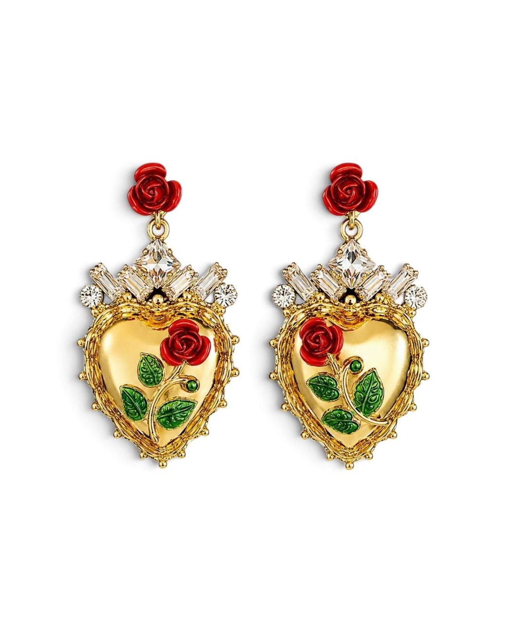 Vstyle Metallic Rosaria Sacred Heart Earrings