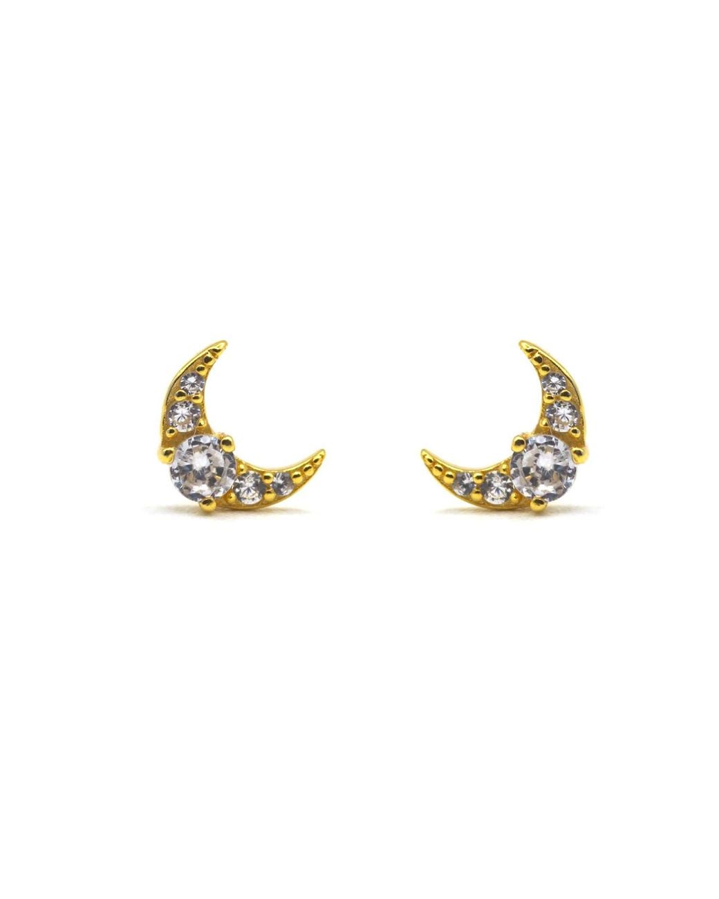 VicStoneNYC Fine Jewelry Metallic Shiny Crescent Moon Stud Earrings