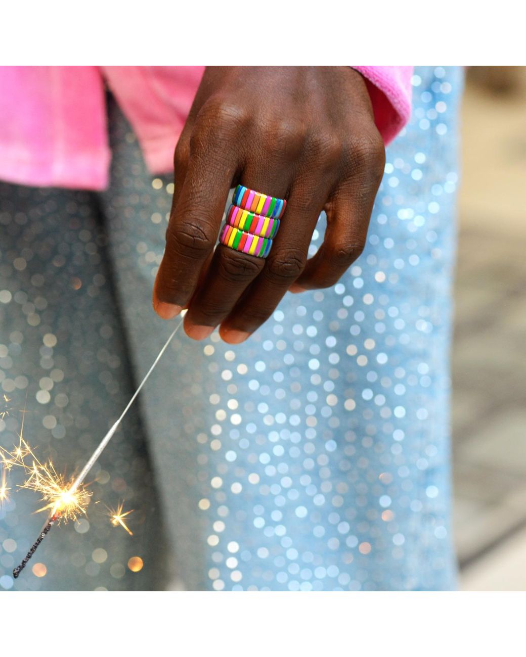 Pinnole Pink Multicolour Thick Ring