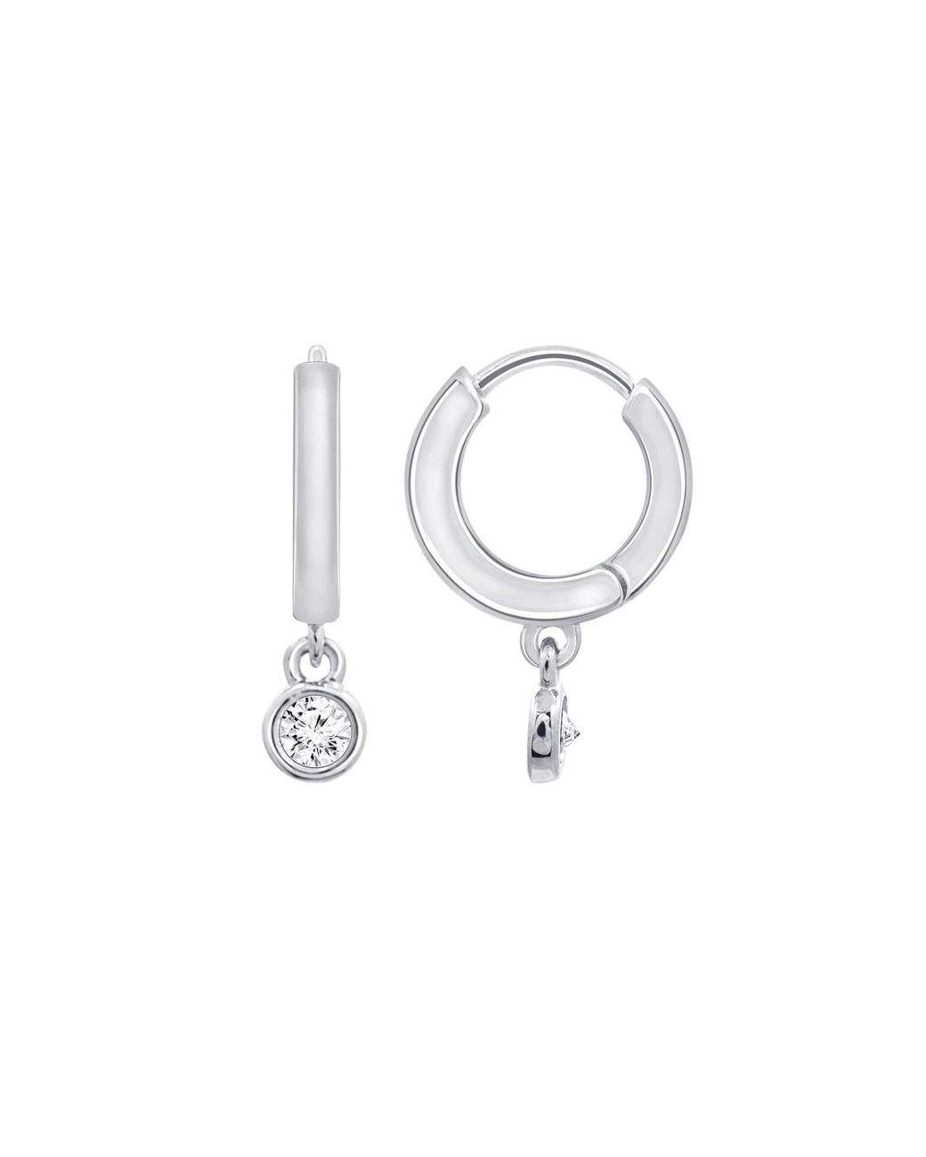 Diamonbliss White Bezel Set Dangle Hoop Earrings