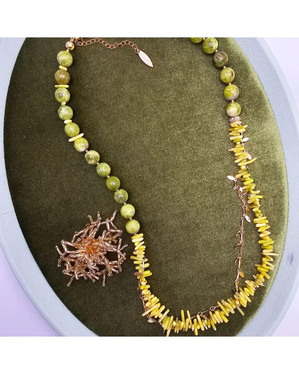 Farra Metallic Boho Chic Opal And Bamboo Coral With Removable Pin Necklace
