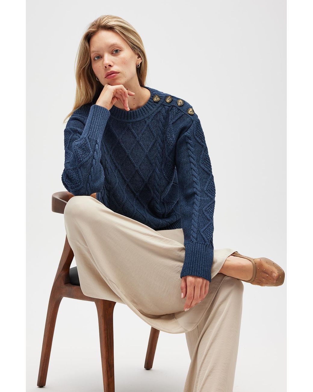 Peraluna Blue Daphne Cable Knit Jumper