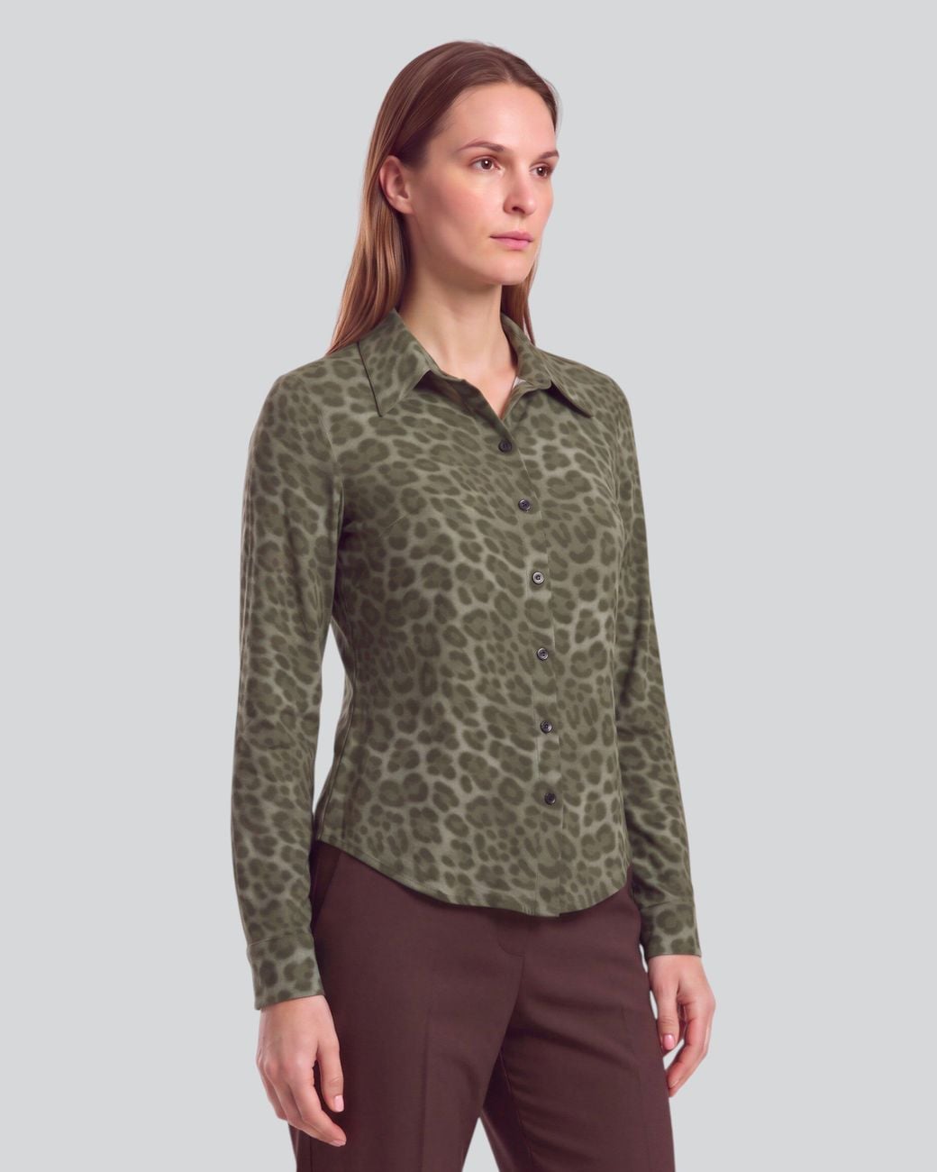Lords of Harlech Green Sutton Leopard Sage Stretch Silk Long-Sleeve Shirt