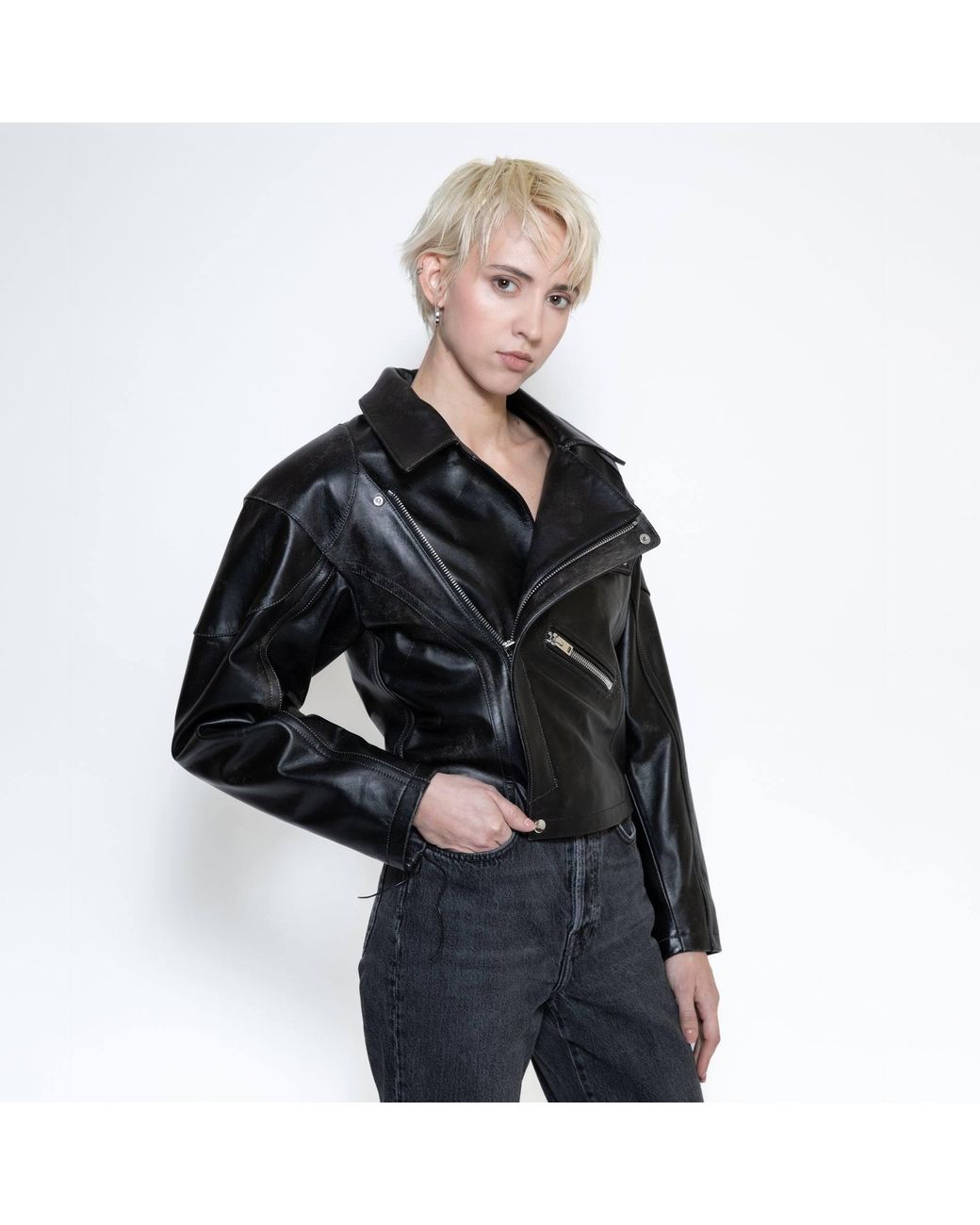 SVETA Milano Black Alanis Leather Biker Jacket