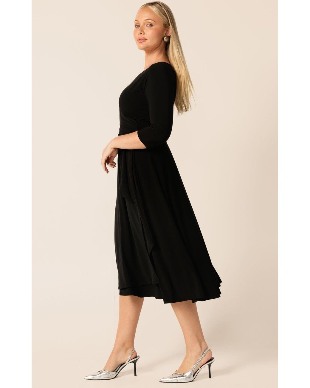 SACHA DRAKE Black Three Quarter Sleeve Reversible Jersey Wrap Dress