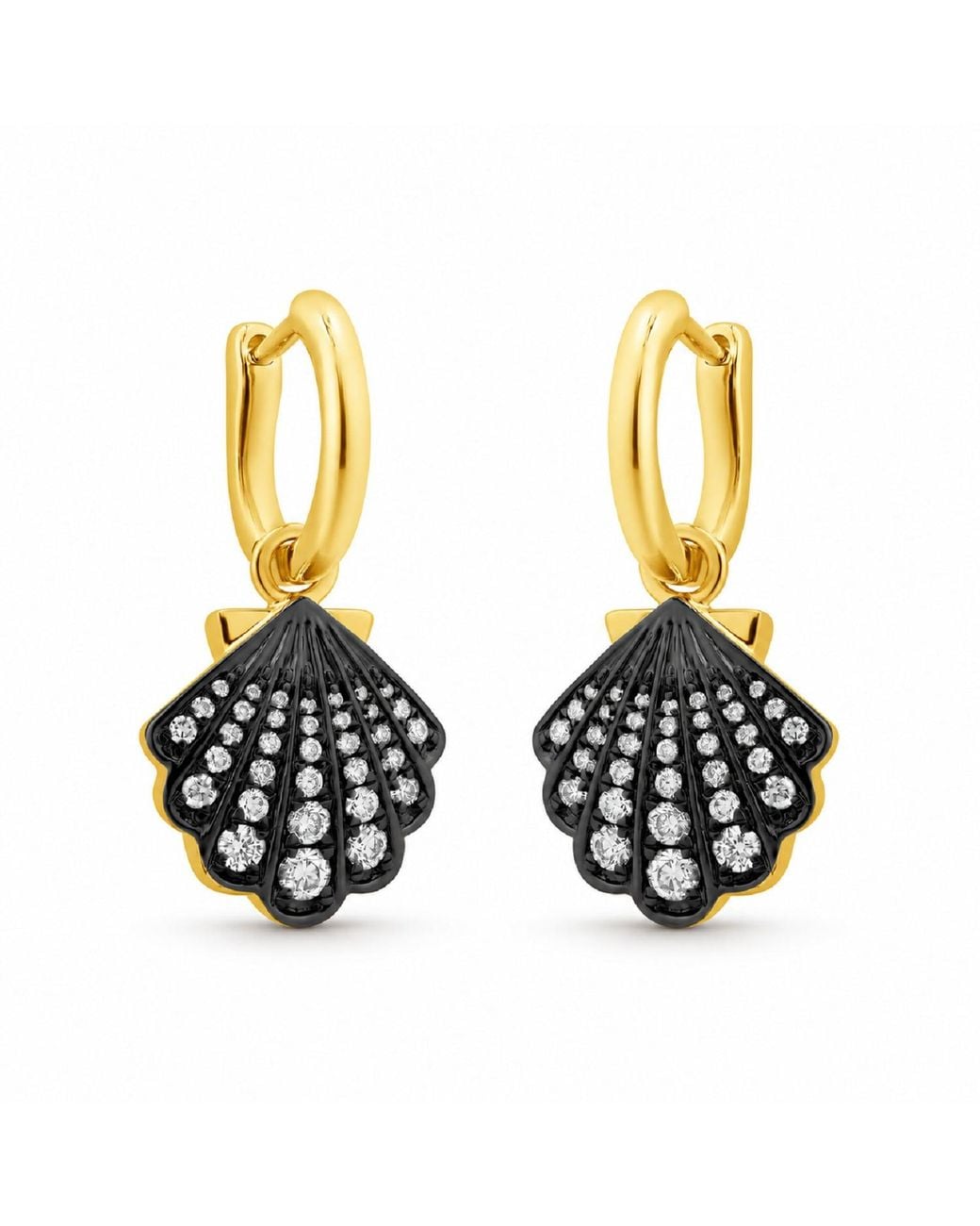 Artisan Metallic 14K Diamond Seashell Drop Hoop Earrings