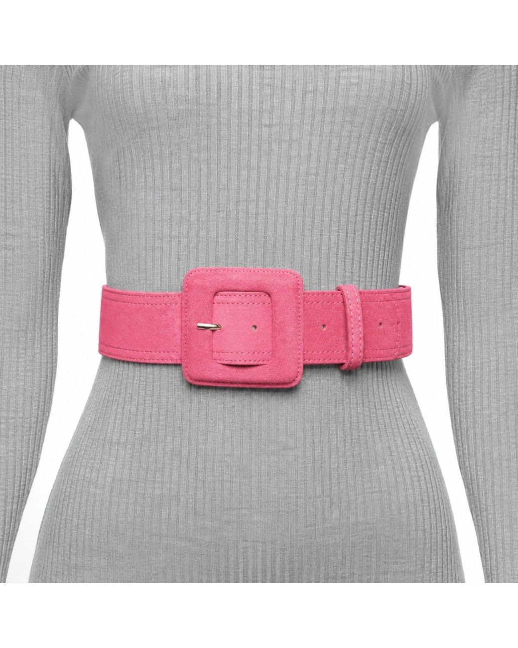 BeltBe Pink Suede Square Buckle Belt