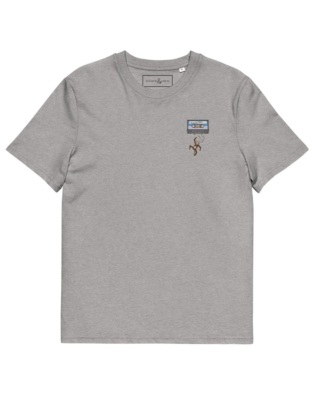 Anchor and Crew Gray Heather Cassette Monkey Organic Cotton Embroidered T-Shirt
