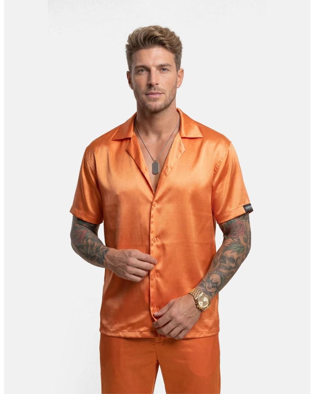 Hustle Orange Fenyx Rising Satin-Shirt for men