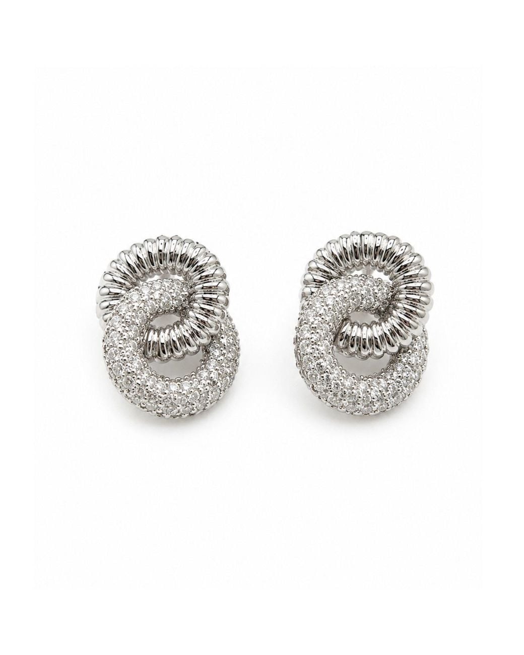 Nuvv Collection Metallic Modern Double Loop Crystal Stud Earrings