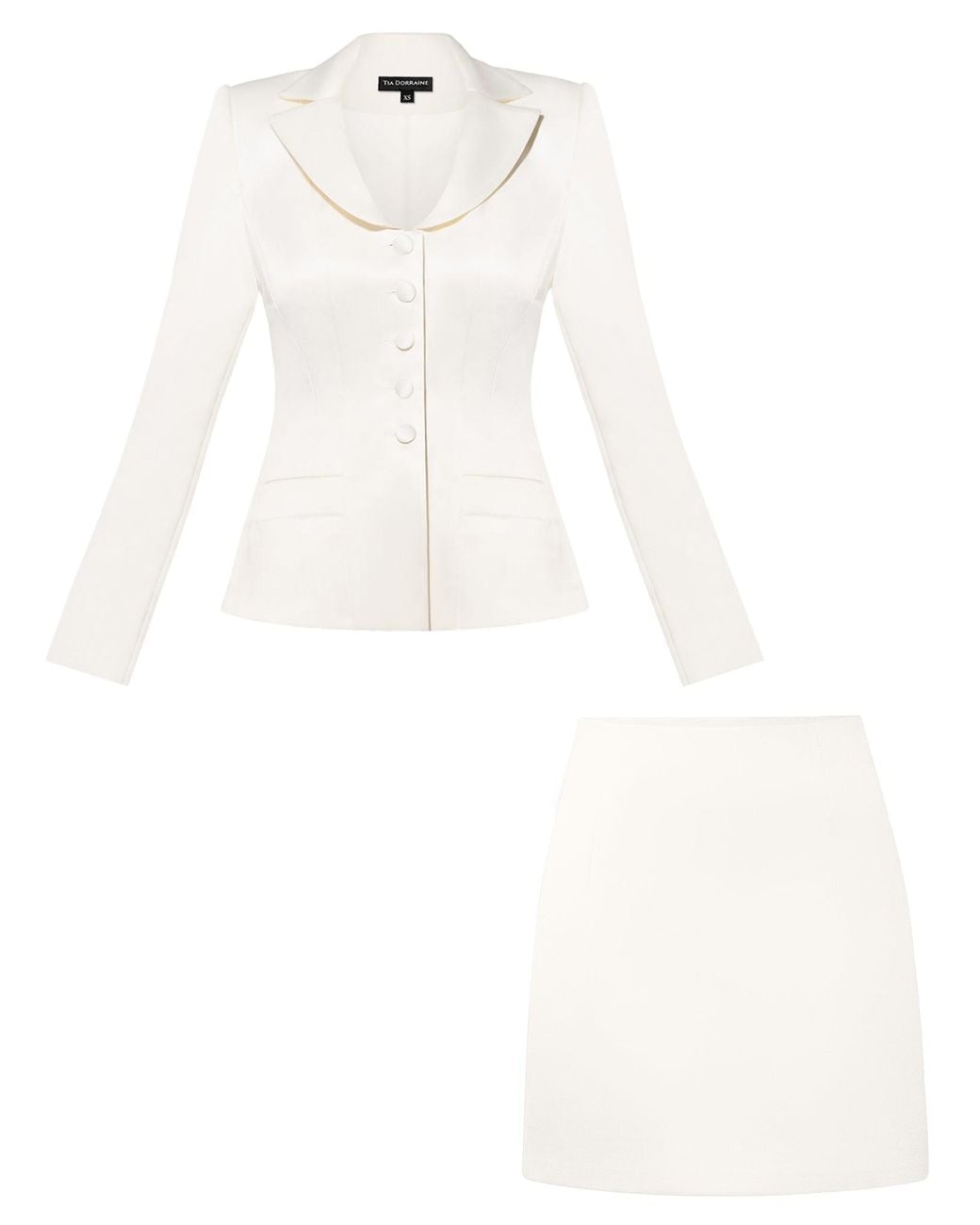 Tia Dorraine White Tailored Satin Blazer & Mini Skirt Set