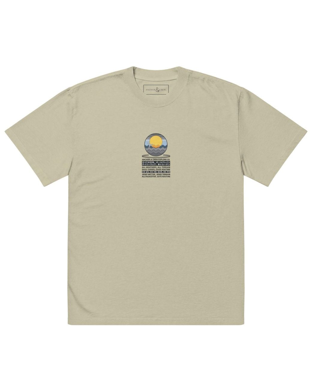 Anchor and Crew Natural Neutrals Faded Eucalyptus Ocean Drift Surf Explore Co. Oversized Cotton T-Shirt