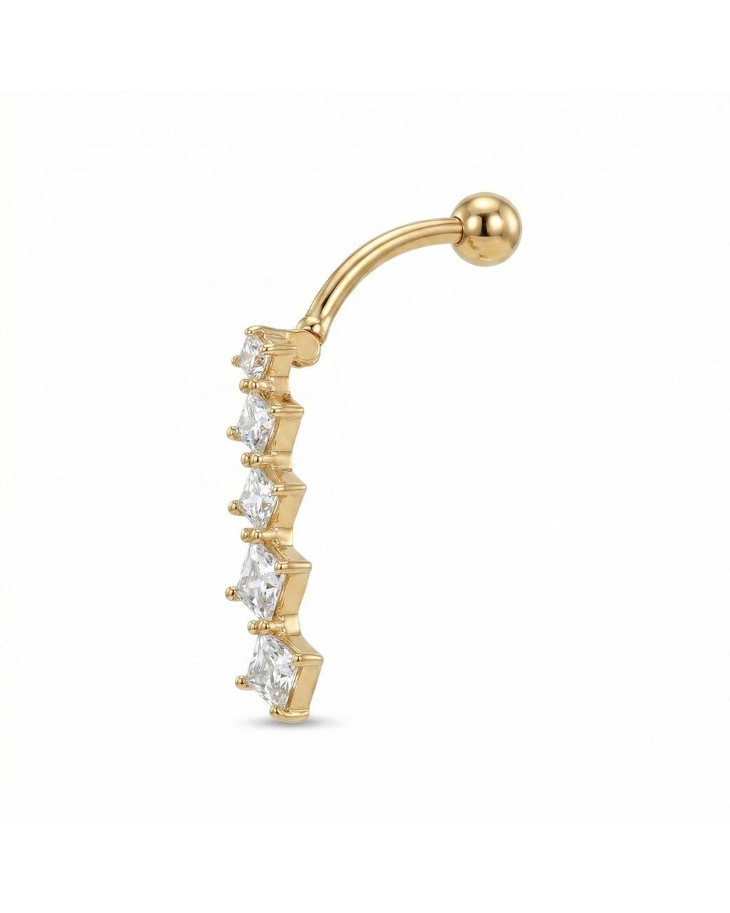 Zahav Jewelry Metallic 14K Solid 14G Cascading Square Cz Belly Ring