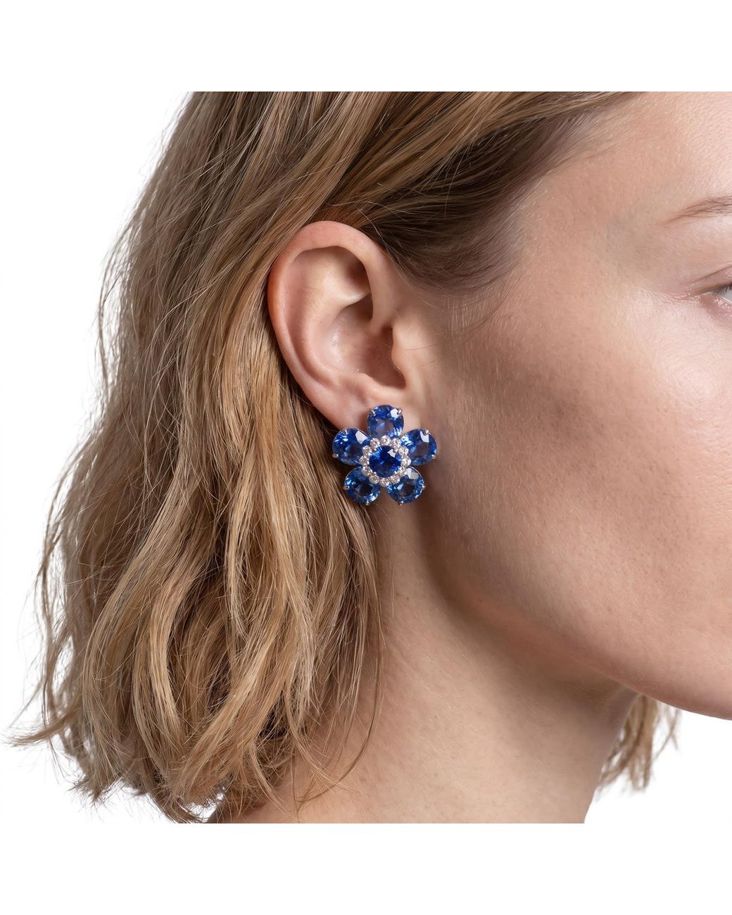 Modenaire Blue Sapphire Crystal Daisy Necklace And Earring Set