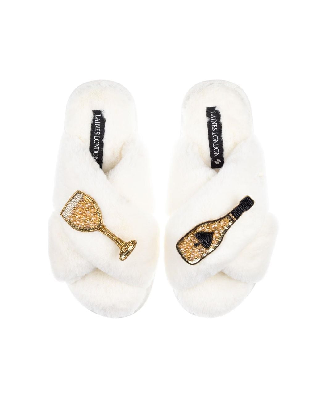 Laines London Metallic Neutrals Classic Laines Slippers With Ace Of Champagne Brooches Cream