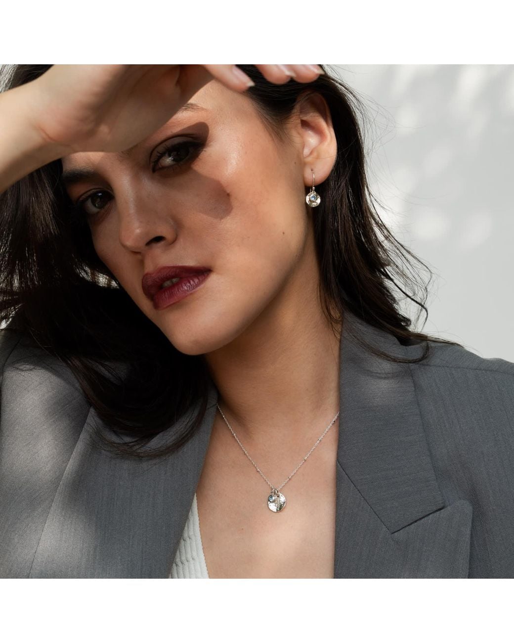 Dower & Hall Metallic Hammered Disc & Aquamarine Array Earrings