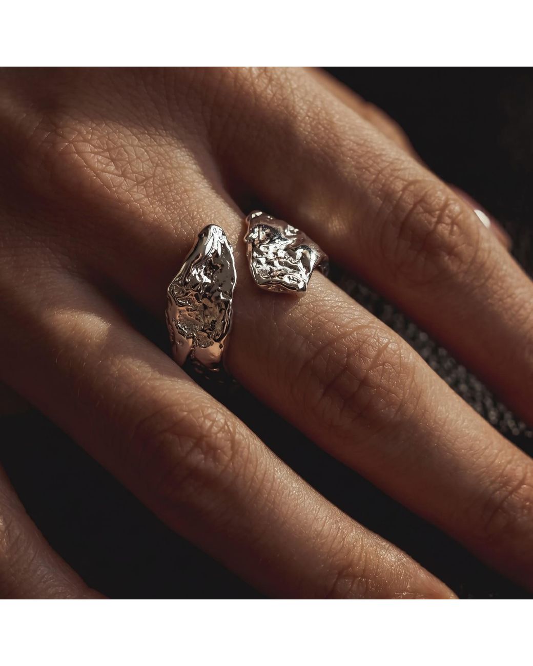 Mercela White Wide Open Statement Ring With Textured Sculptural Form – Nature Inspired Chunky Jewellery Gift For Her