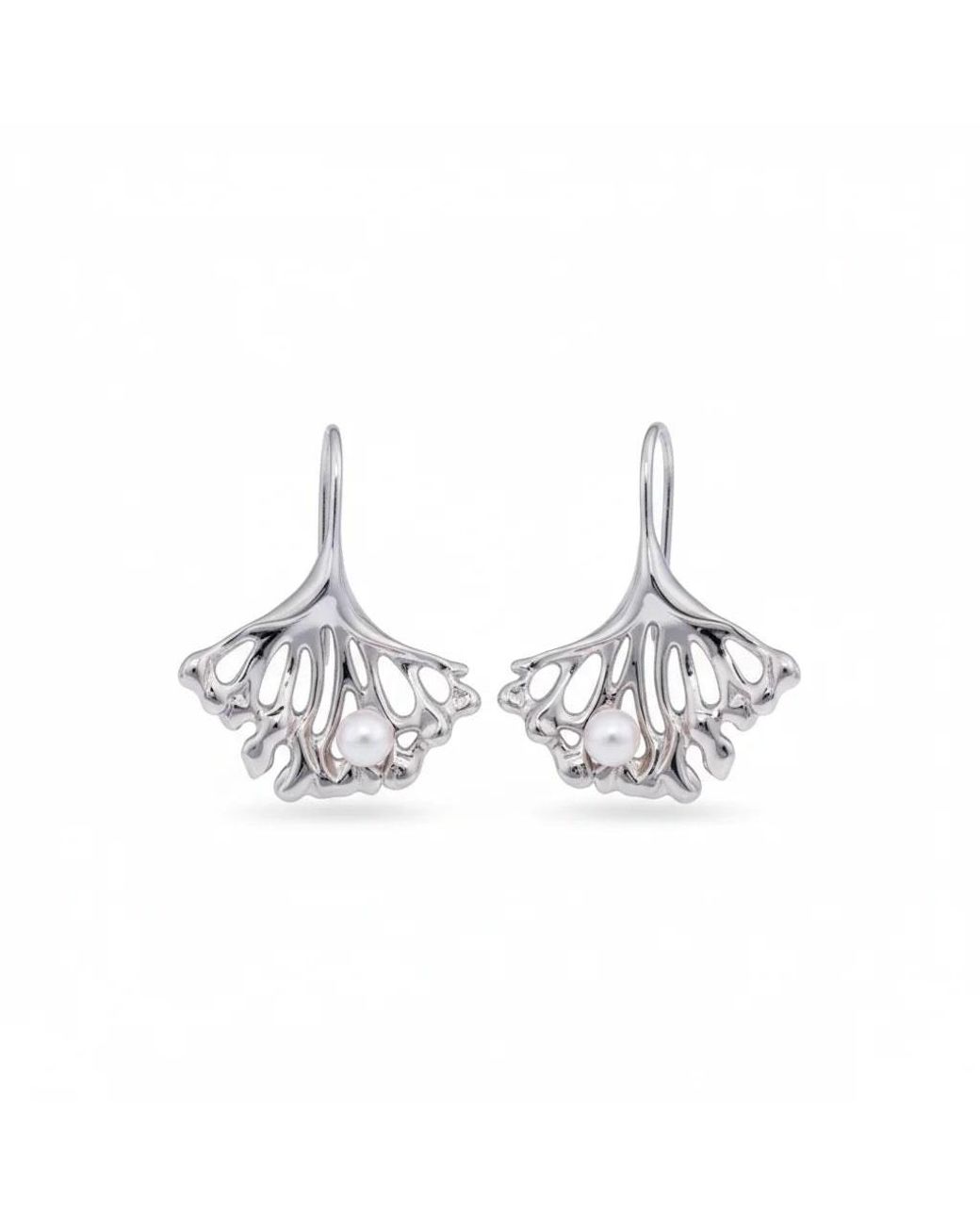 Angel Barocco Metallic Ginkgo Leaf Pearl Earrings
