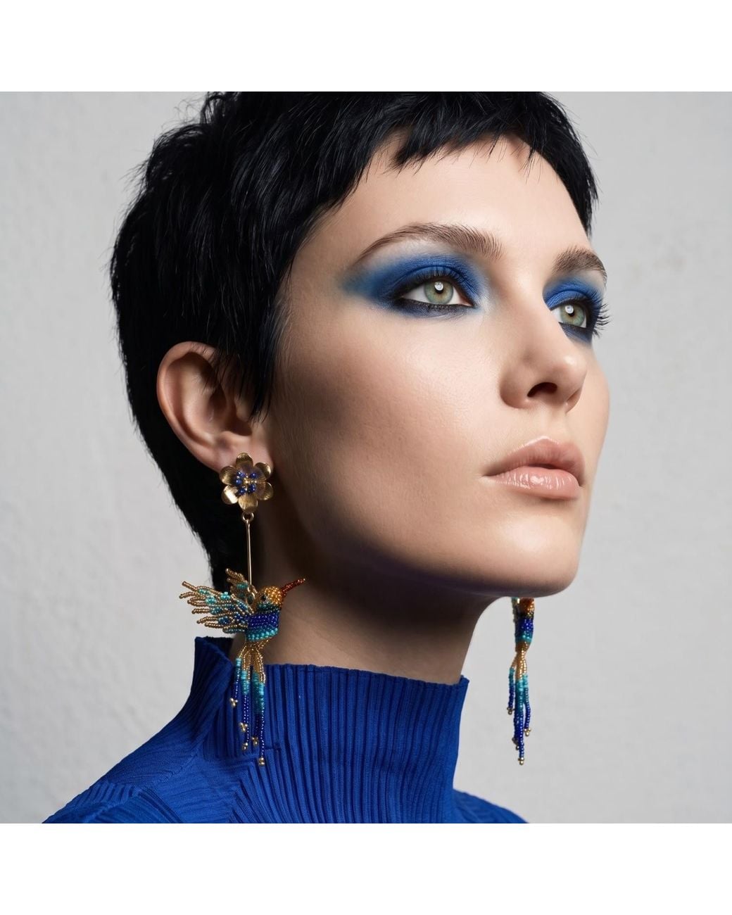 Iliana Arrazola Blue Hummingbird Dangle Earrings, Glass Beads, Beaded Jewelry