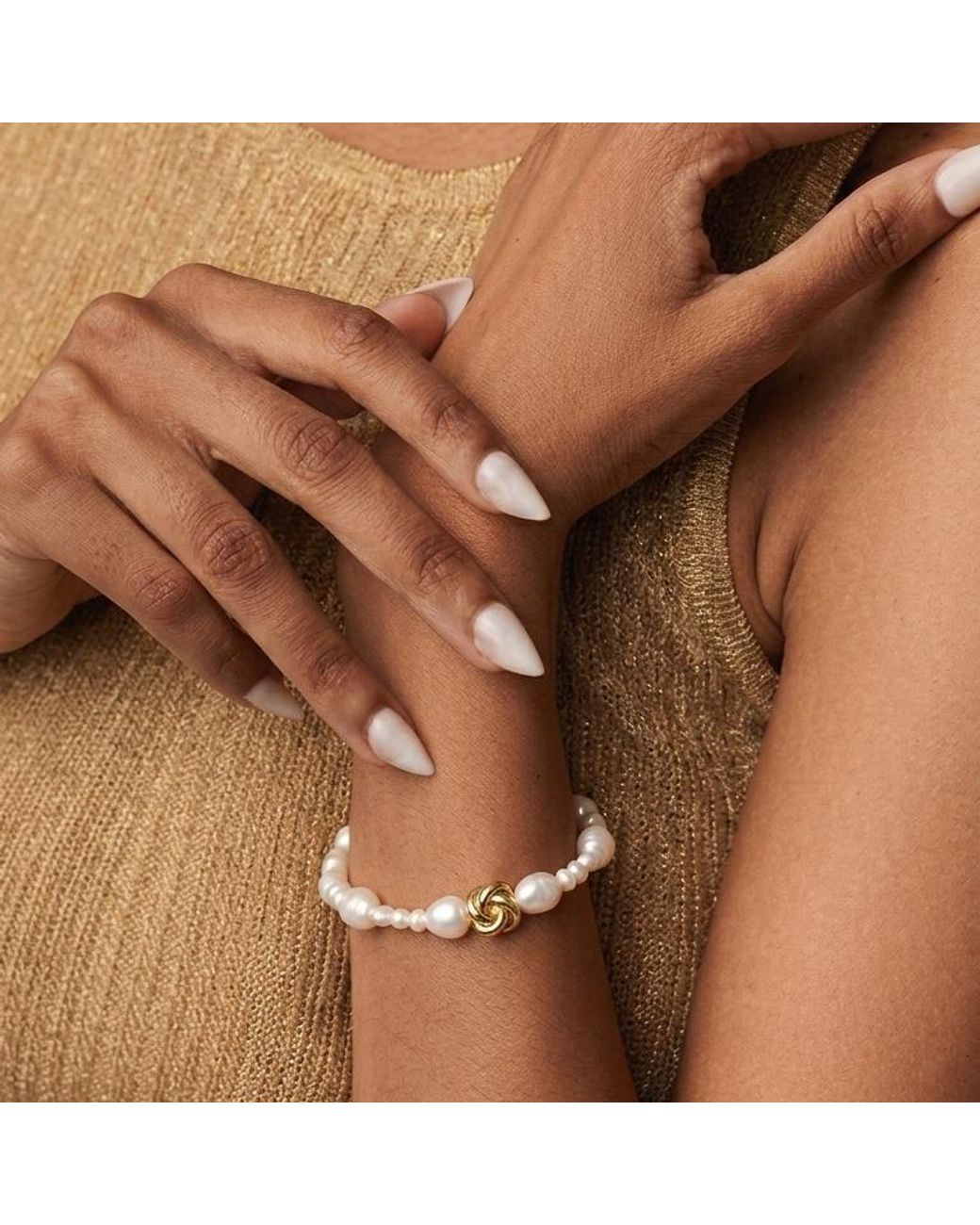 With Love Darling Metallic Knot Pearl Bracelet