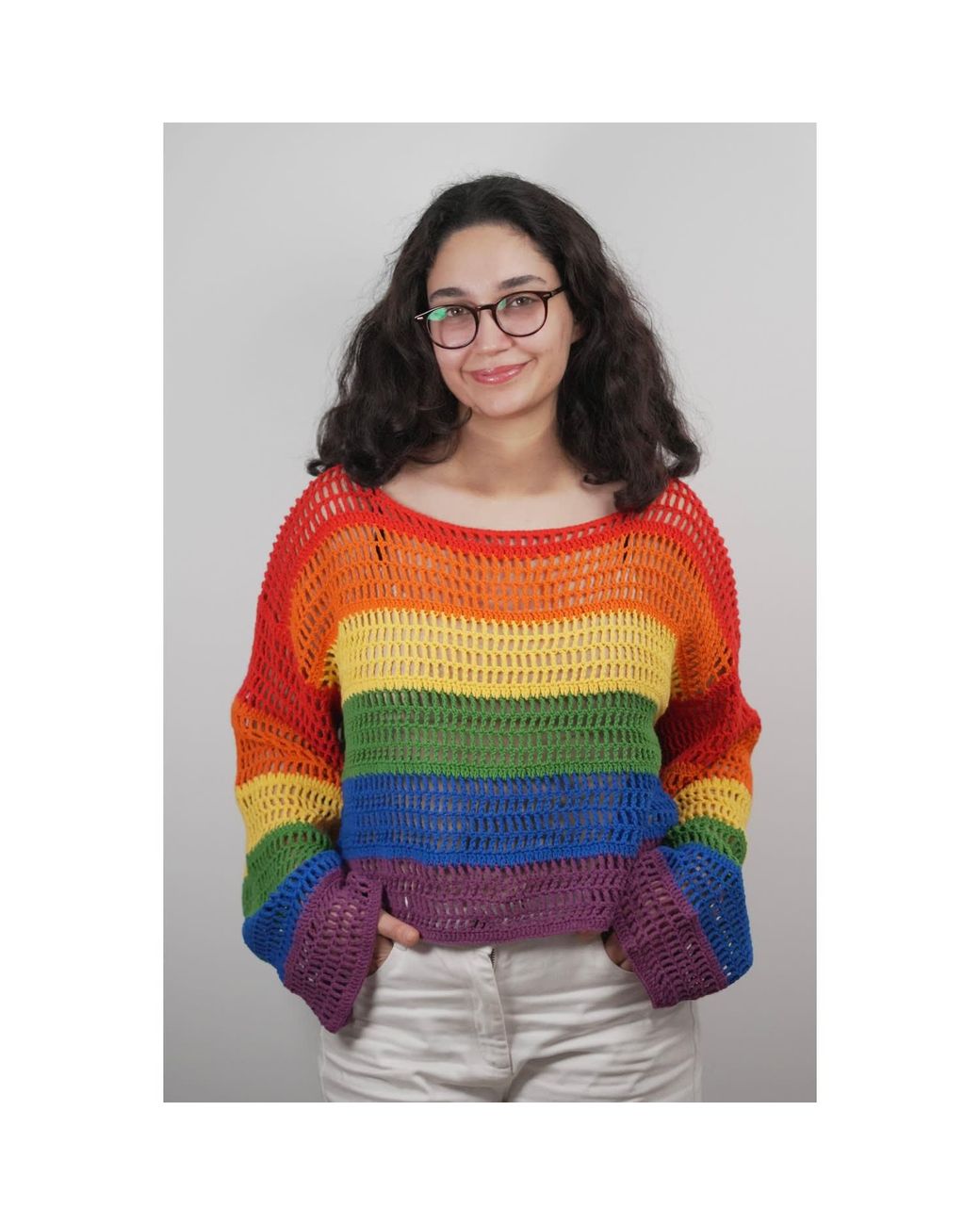 Ana Chic Red Iris Stripe Handmade Crochet Jumper
