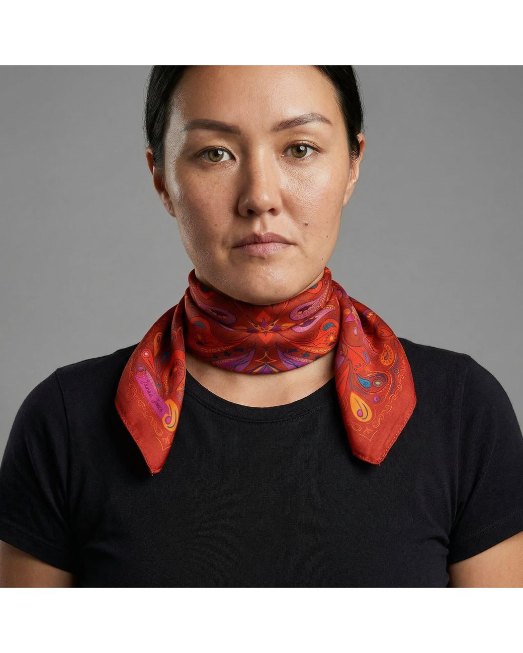 Janara Jones Red Paisley Satin Twill Scarf