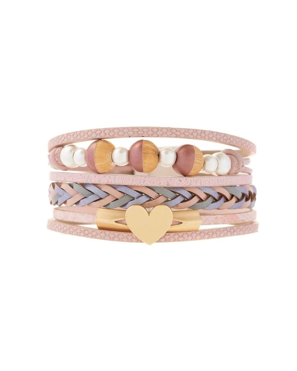 Saachi Pink Leather Wooden Beaded Bracelet