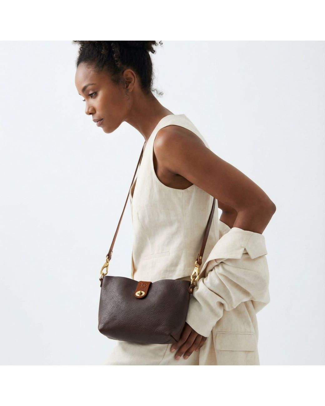 N'damus London Brown Mini Adanna Leather Crossbody Bag