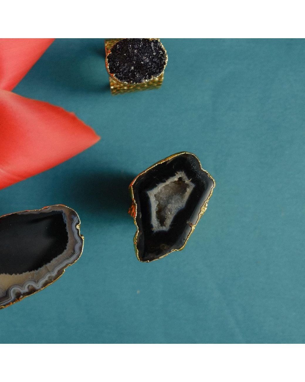 YAA YAA LONDON Black Mega Gemstone Gold Statement Ring