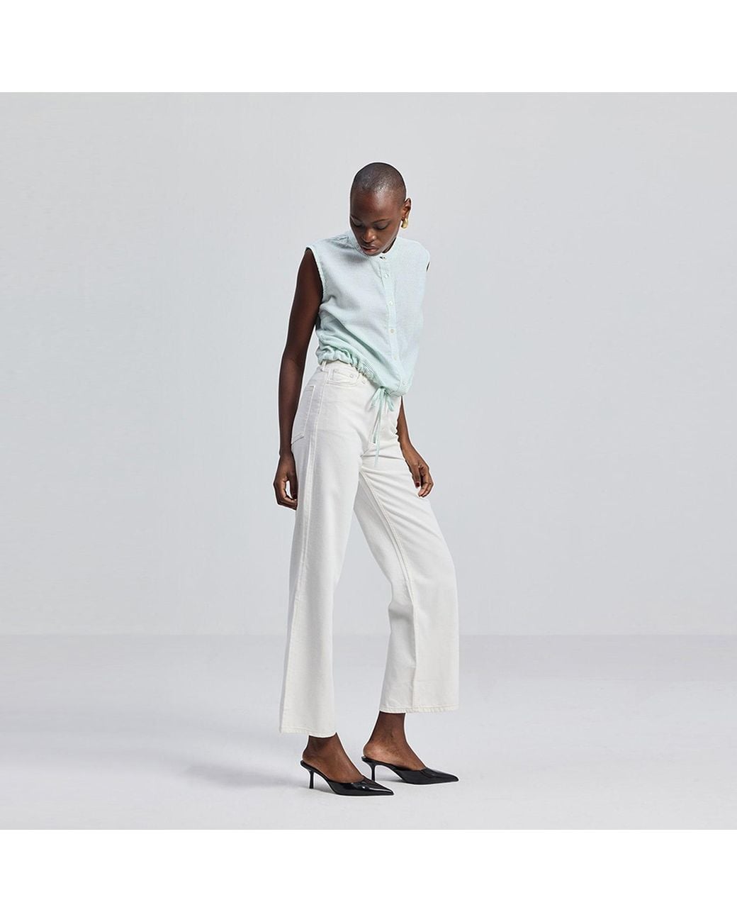 REISTOR Blue Button-Down Shirt With Waist Drawstring