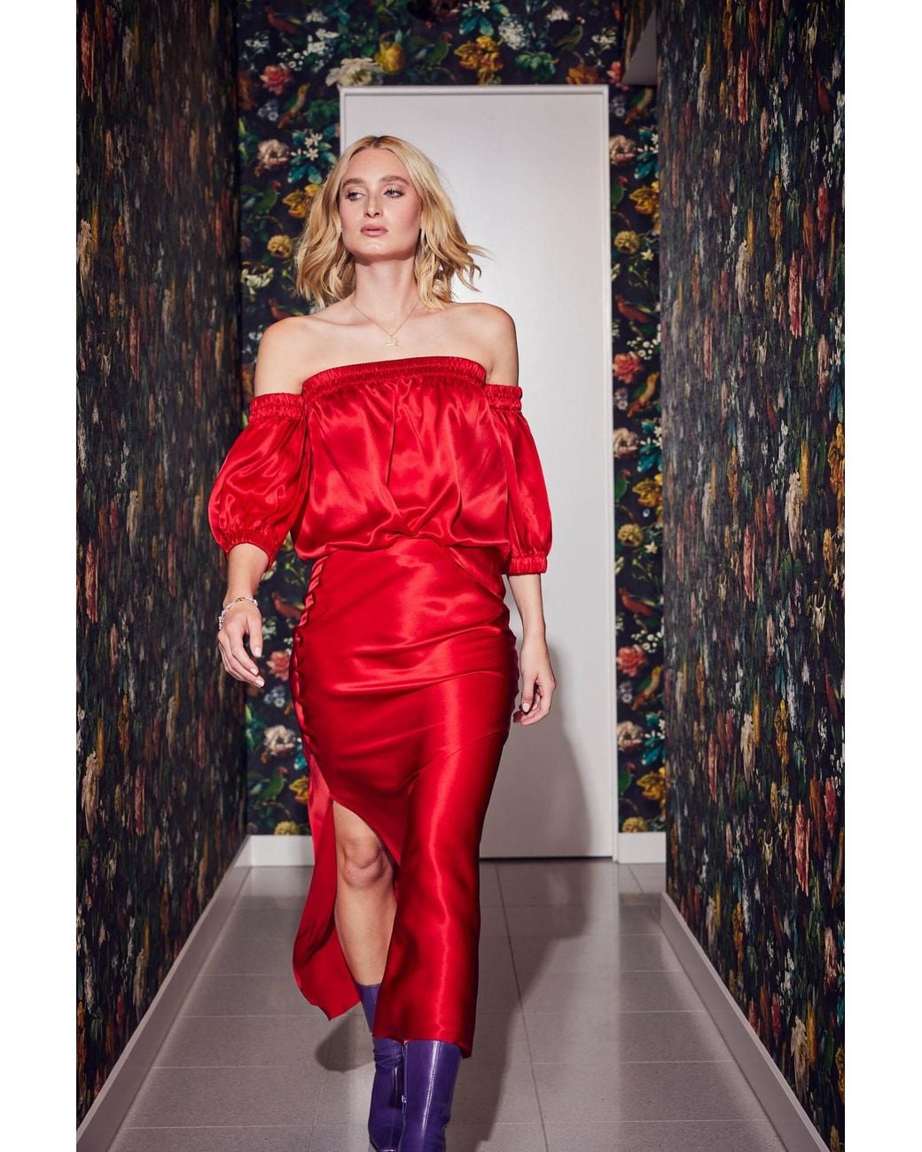 Lindsay Nicholas New York Red Off The Shoulder Top