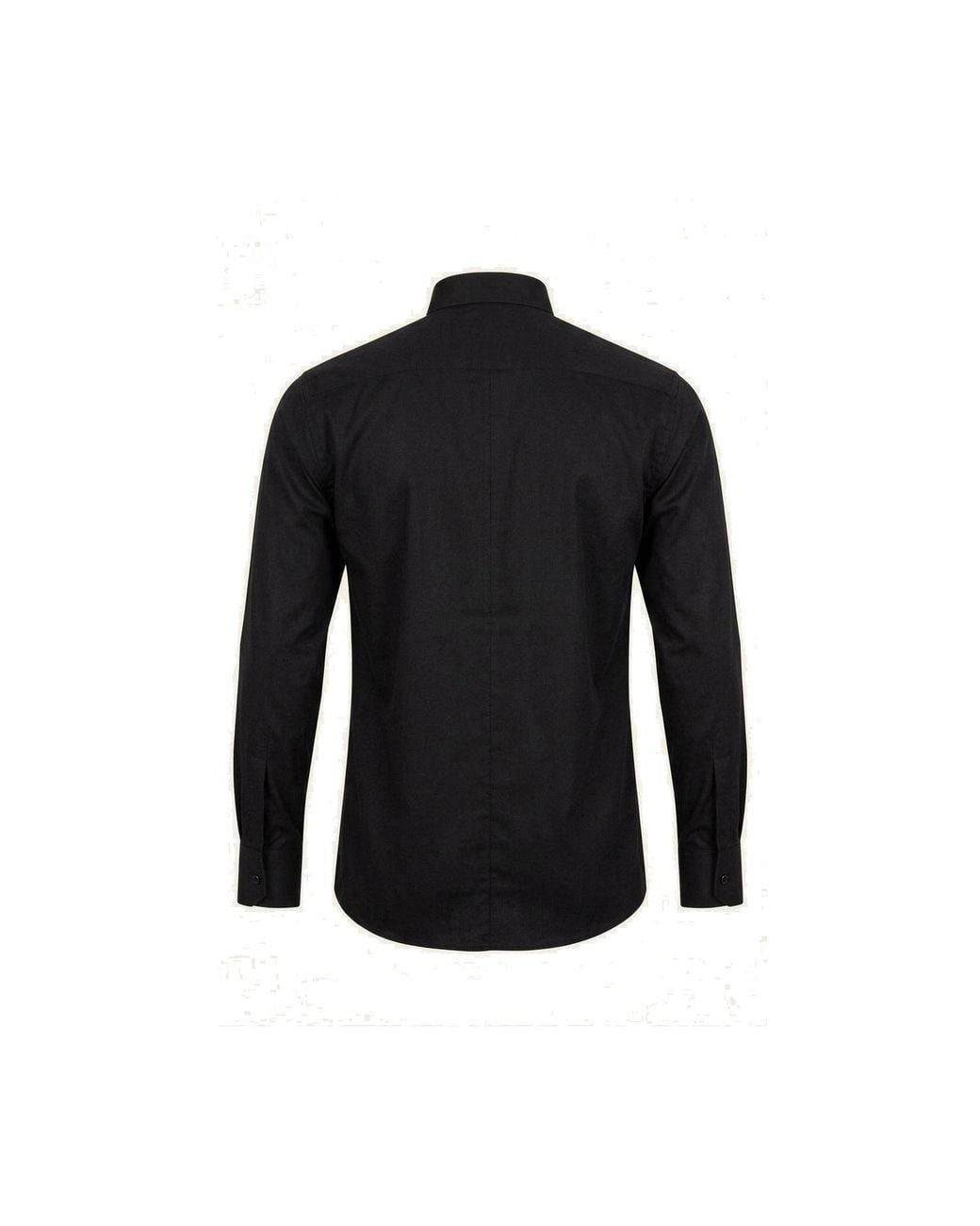Ron Tomson Black Lurex Paneled Spread Collar Tux Shirt for men