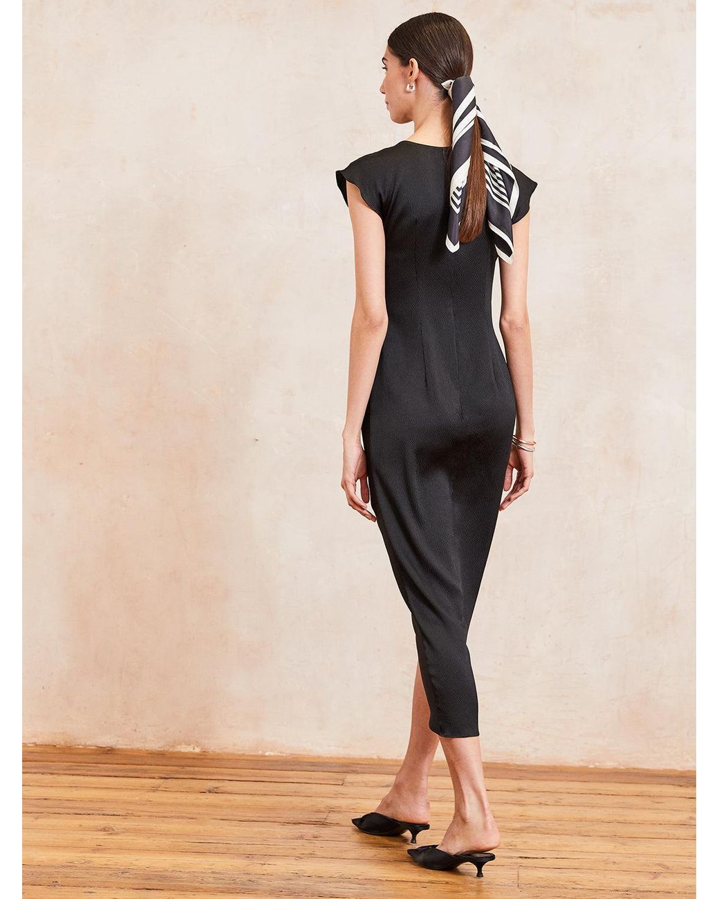 The Summer Edit Black Rudi Hammered Silk Ruched Dress