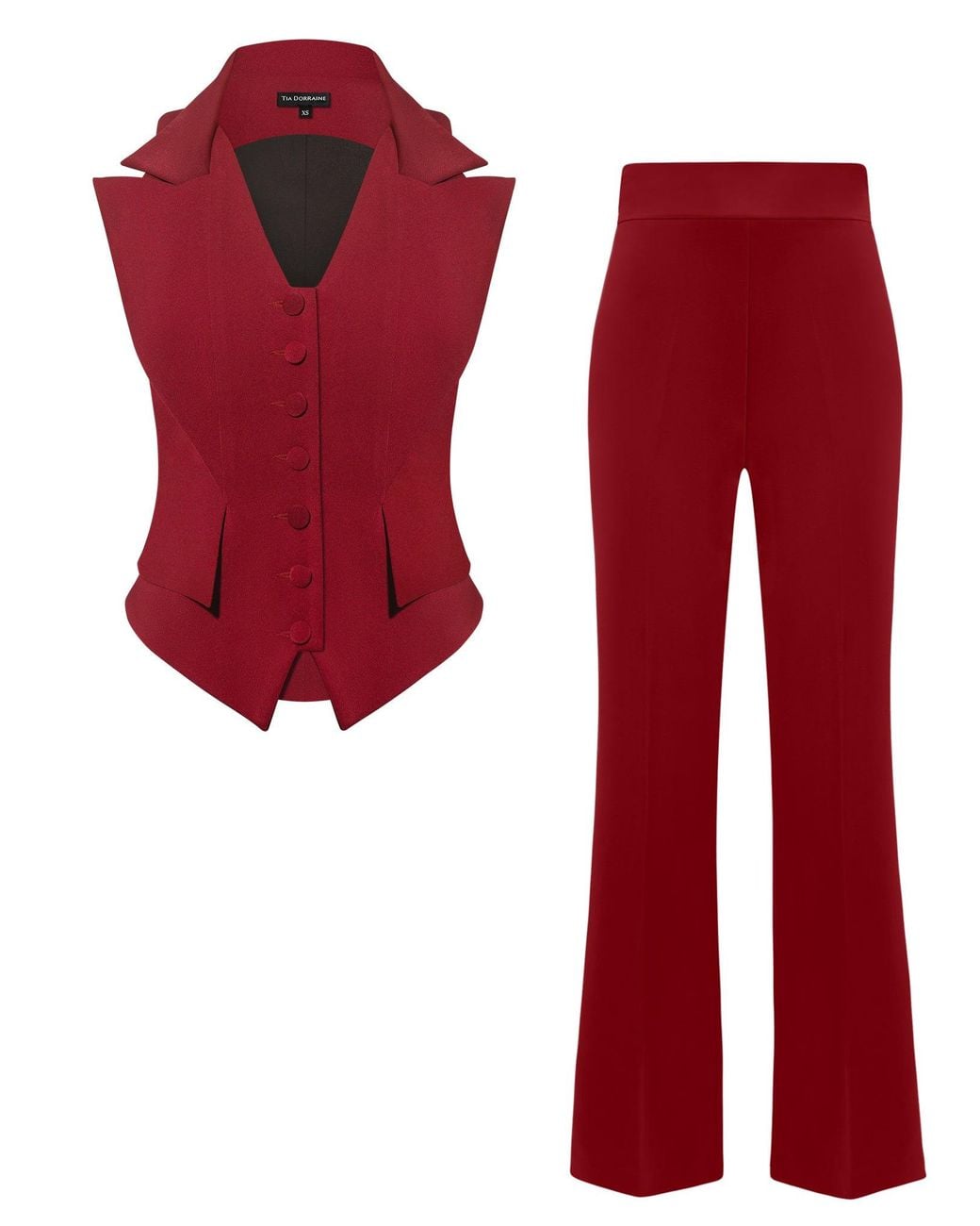 Tia Dorraine Red Single-Breasted Waistcoat & Trousers Set