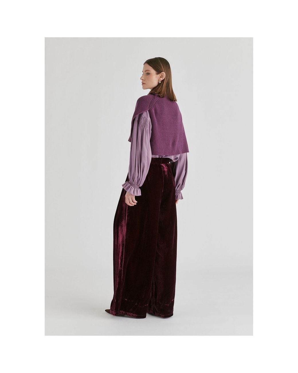 Paisie Brown Velvet Wide-Leg Trousers With Separate Elastic Ankle Bands