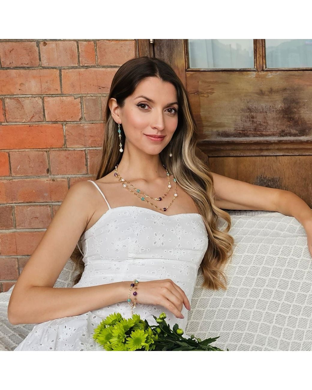 Farra White Amethyst Amazonite & Pearl Long Station Necklace