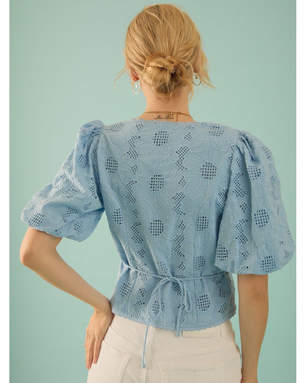 Rose & Nancy Blue Abi Cotton Lace Blouse
