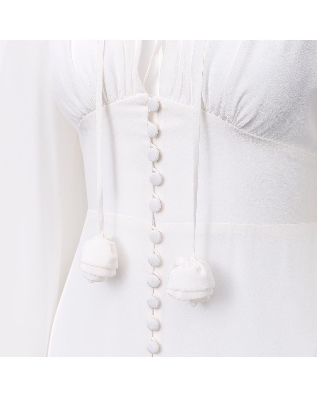 Lita Couture White Ample-Sleeve Maxi Silk Dress