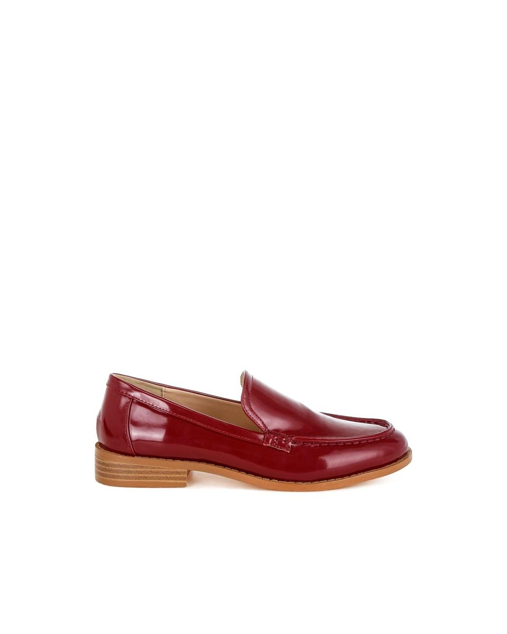 Rag & Co Red Corleone Pleather Stacked Heel Loafers Burgundy